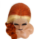 Vrvogue Hair  Orange With Brown Highlight Virgin Wigs Body Wave 13x4/T Part Transparent Lace Wigs 100% Human Hair