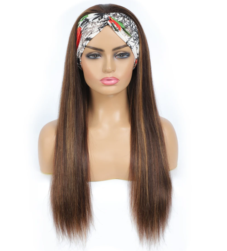 Brazilian Straight Glueless Headband Wigs Ombre #4/27 Highlight Human Hair Wigs 180 Density Vrvogue Hair