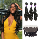 Brazilian Loose Wave 3 Bundles With 13*4 Lace Frontal 10A Grade 100% Human Remy Hair Vrvogue Hair