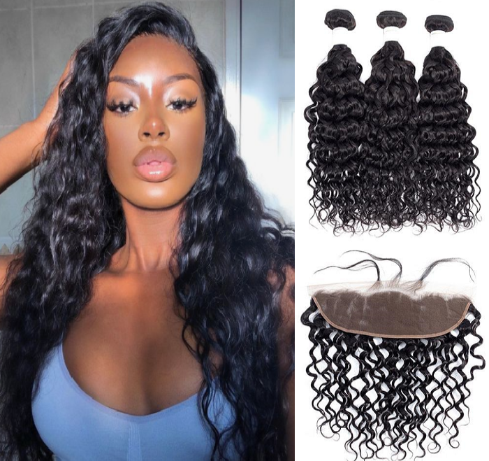 Indian Water Wave 3 Bundles With 13*4 Lace Frontal 10A Grade 100% Human Remy Hair Vrvogue Hair