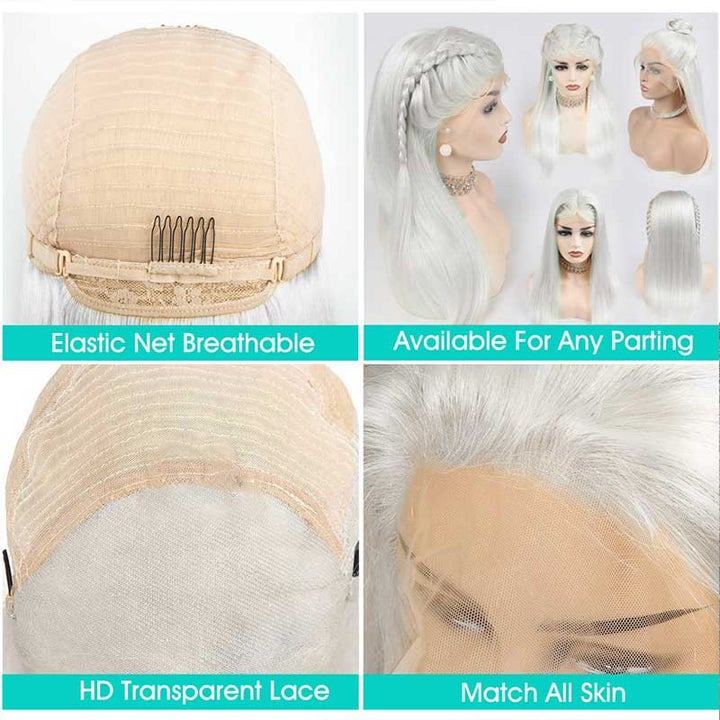 Peruvian Hair Silver Color Body Wave Hair Transparent 13x4 / T Part/4x4 Lace  Wigs 180 210 Density Human Hair Wigs