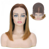 Vrvogue Hair Bob Straight Honey Blonde Wig with Brown Roots 13X4 Lace Front Wig Pre Plucked with Baby Hair