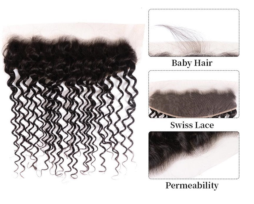 13x4 HD Transparent Lace Deep Wave Human Hair Closure Frontal Natural Color Vrvogue Hair