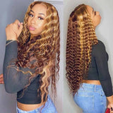 Vrvogue Hair 30 Inchs Highlight Deep Wave Wigs 13x4/T Part/4x4 Transparent Lace Wigs Virgin Hair