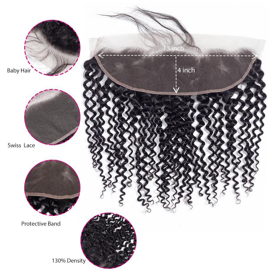 Kinky Curly Human Hair Closure 13*4 Lace Frontal Natural Color Vrvogue Hair