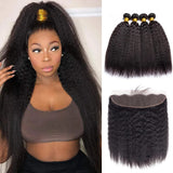 Brazilian Kinky Straight 4 Bundles With 13*4 Lace Frontal 10A Grade 100% Human Remy Hair Vrvogue Hair
