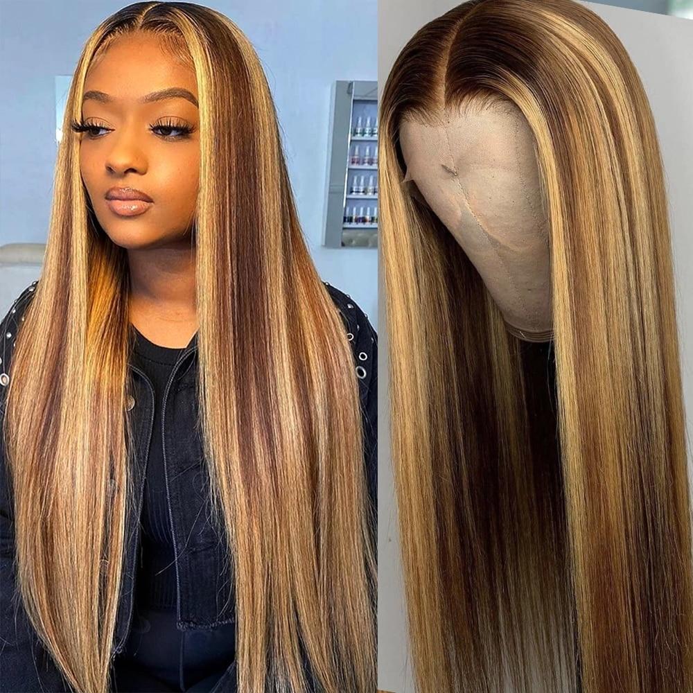 10A Highlight Virgin Wigs P4/27 Straight 13x4 / T Part / 4x4 Lace Wigs Vrvogue Hair