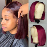 1B/99J Colored Short Bob Wigs Straight Hair 13x4/4x4 Transparent Lace Wigs Front Human Hair Wigs 180 210 Density Brazilian Virgin Hair