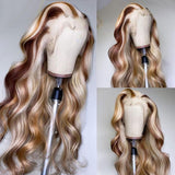 30 Inch 250% Density Brazilian 13*4/T Part Lace Front Wig Transparent Lace Wig Highlight 613 Honey Blonde Body Wave Wig