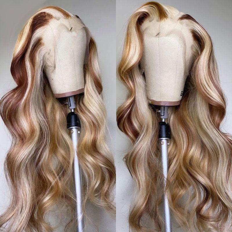30 Inch 250% Density Brazilian 13*4/T Part Lace Front Wig Transparent Lace Wig Highlight 613 Honey Blonde Body Wave Wig