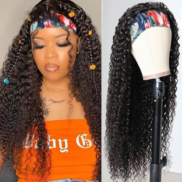 Brazilian Kinky Curly Hair Glueless Headband Wigs 180 210 Density Natural Color Human Hair Wigs
