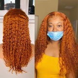 Red Orange 13*4 HD Transparent Lace Front Curly Hair Wigs 180 210 Density 100% Human Hair