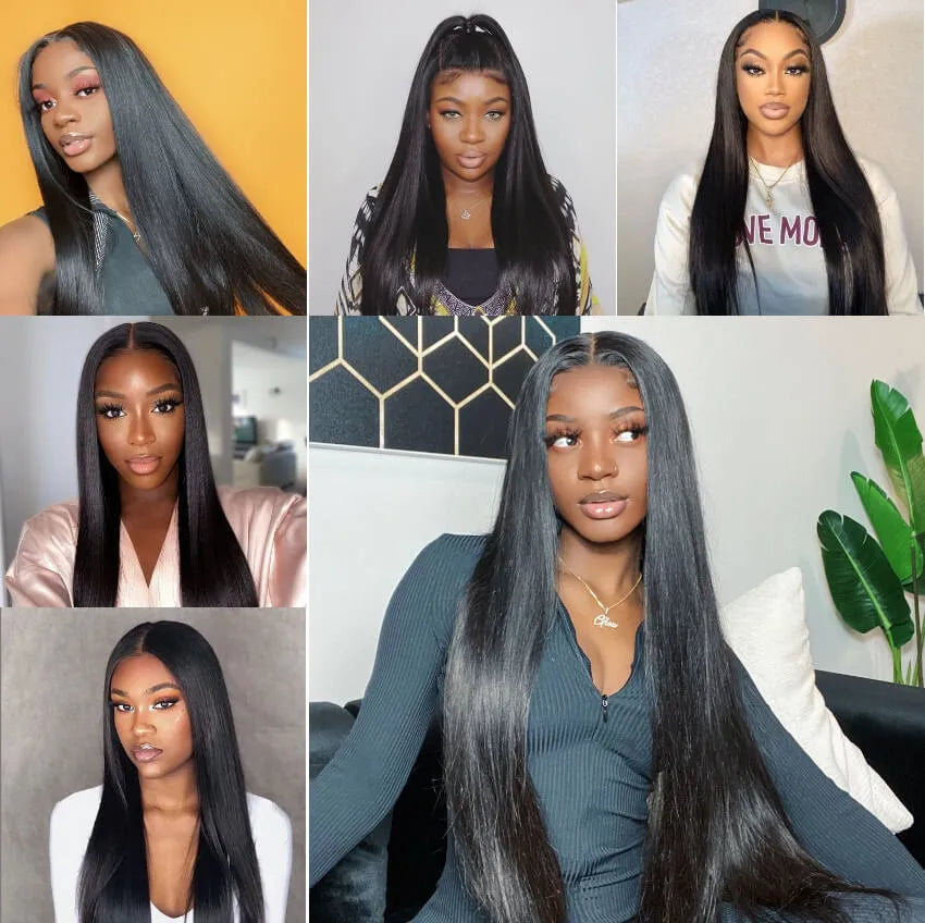 Vrvogue Fake Scalp Full Lace Straight Wig Human Hair Pre-Plucked Invisible Knots