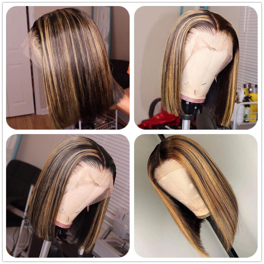 Piano color Ombre Highlight 13x4/4x4 Lace Wigs Short Bob Wigs 180 210 Density Human Hair Wigs
