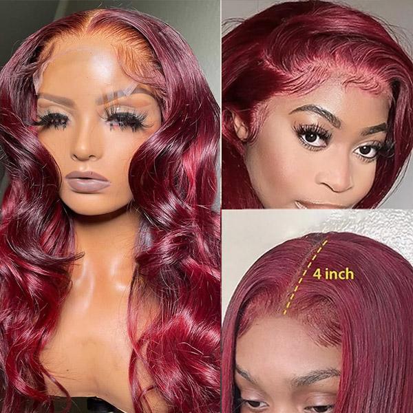 99J Body Wave 13x4 / T Part Transparent Lace Front Human Hair Wigs For Black Women Brazilian Hair Wigs 180%&210% Pre Plucked Wigs
