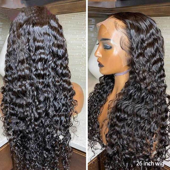 Deep Wave Wig 13*4 HD Transparent Lace Front Wigs 180 210 250 Density 40 Inch Brazilian Human Hair Wig Vrvogue hair